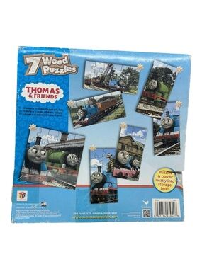Thomas & Friends pack of 7 wooden puzzles in wooden tray box 11" x 11 box 2014